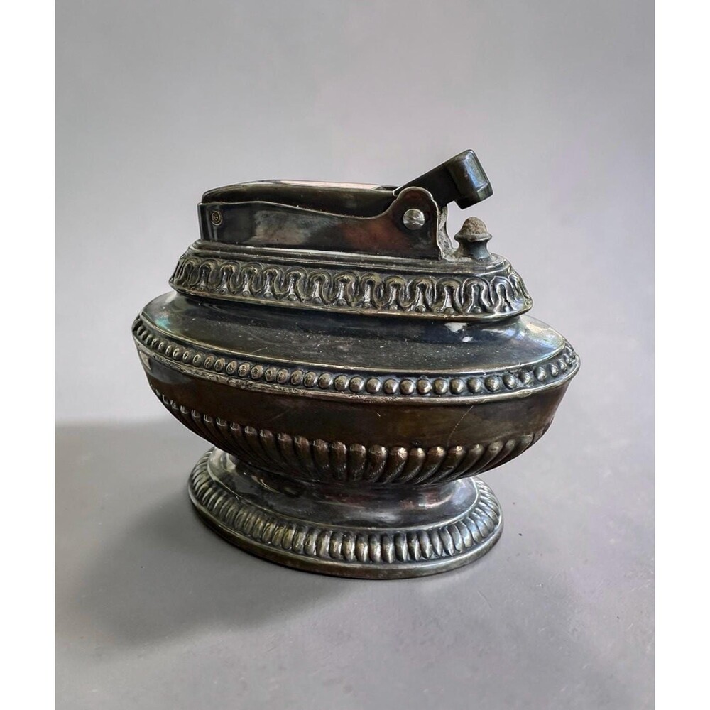 Vintage Ronson Queen Anne Silver Plate Table Lighter Mid Century TobaccianaDecor